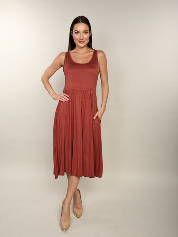 Pleated Dress - Rust