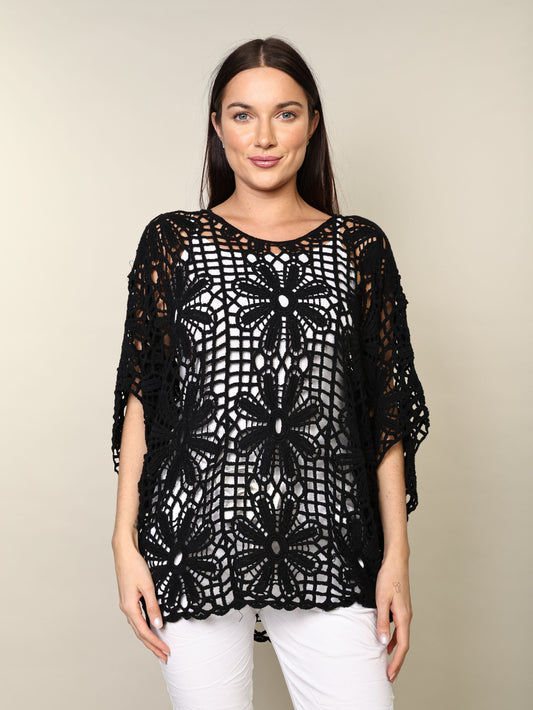 The Boho Crochet Poncho - Black