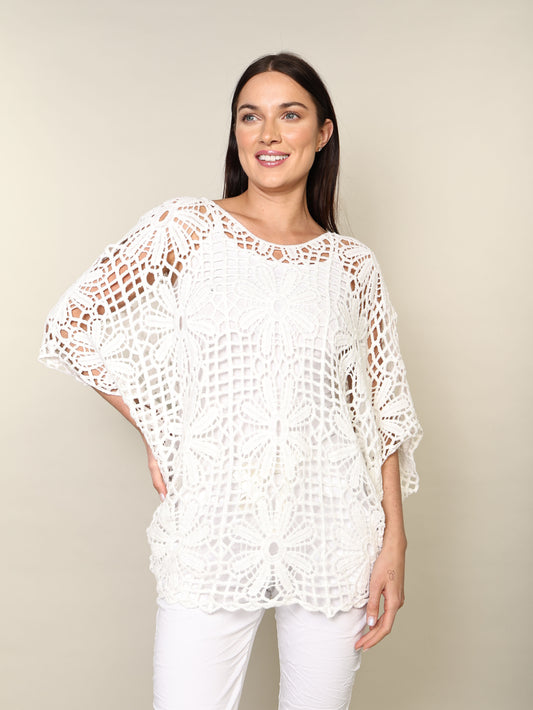 The Boho Crochet Poncho -White
