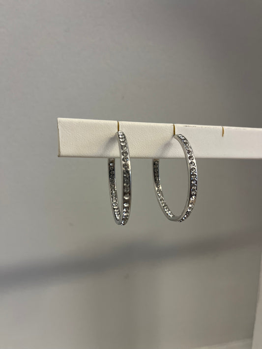 Hoop Earrings with Crystals - Silver