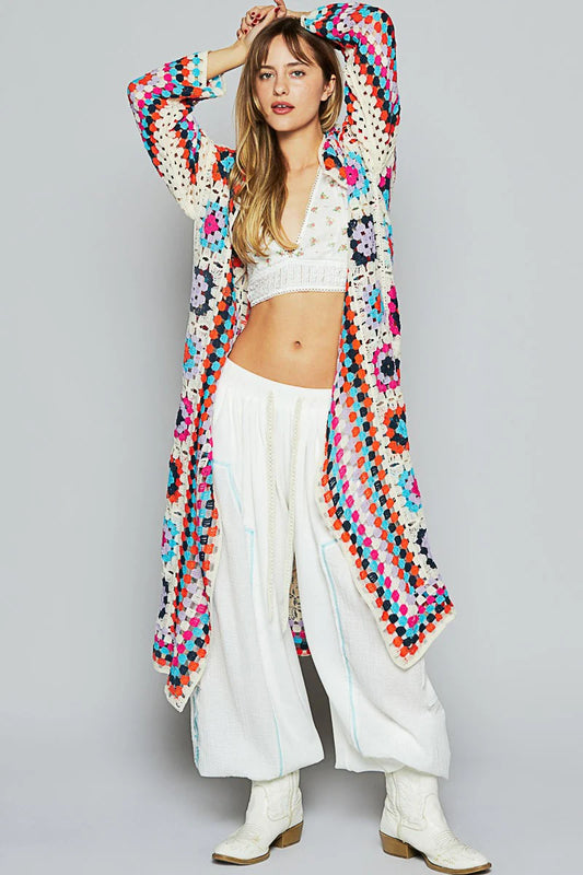 Black Friday - Black Brown - Granny Long Crochet Cardigan