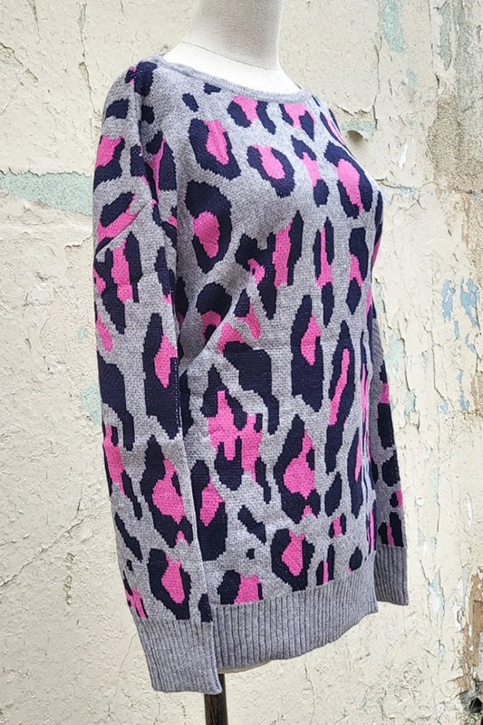 Leopard Knit Sweater Open Back