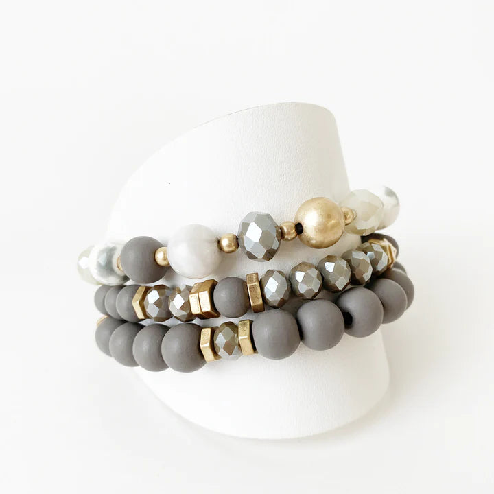 3227 - Glass and Stone Bracelet Set - Grey