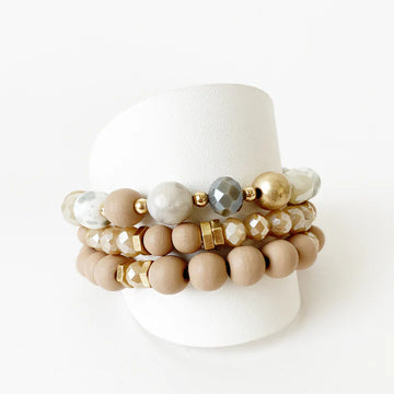 3227 - Glass and Stone Bracelet Set - Pink