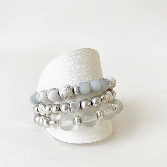 3234 - WHITE GREY TRIO STRETCHY BRACELET
