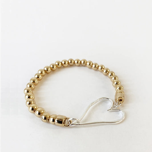 3247 - HEART/SILVER STRETCHY BRACELET GOLD