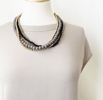 1527 Wood and Glass Necklace - Grey