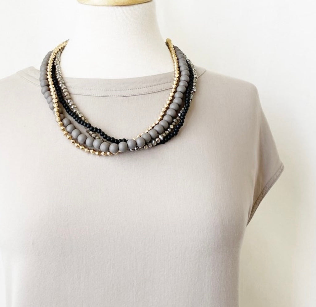 Wood and Glass Necklace - Grey