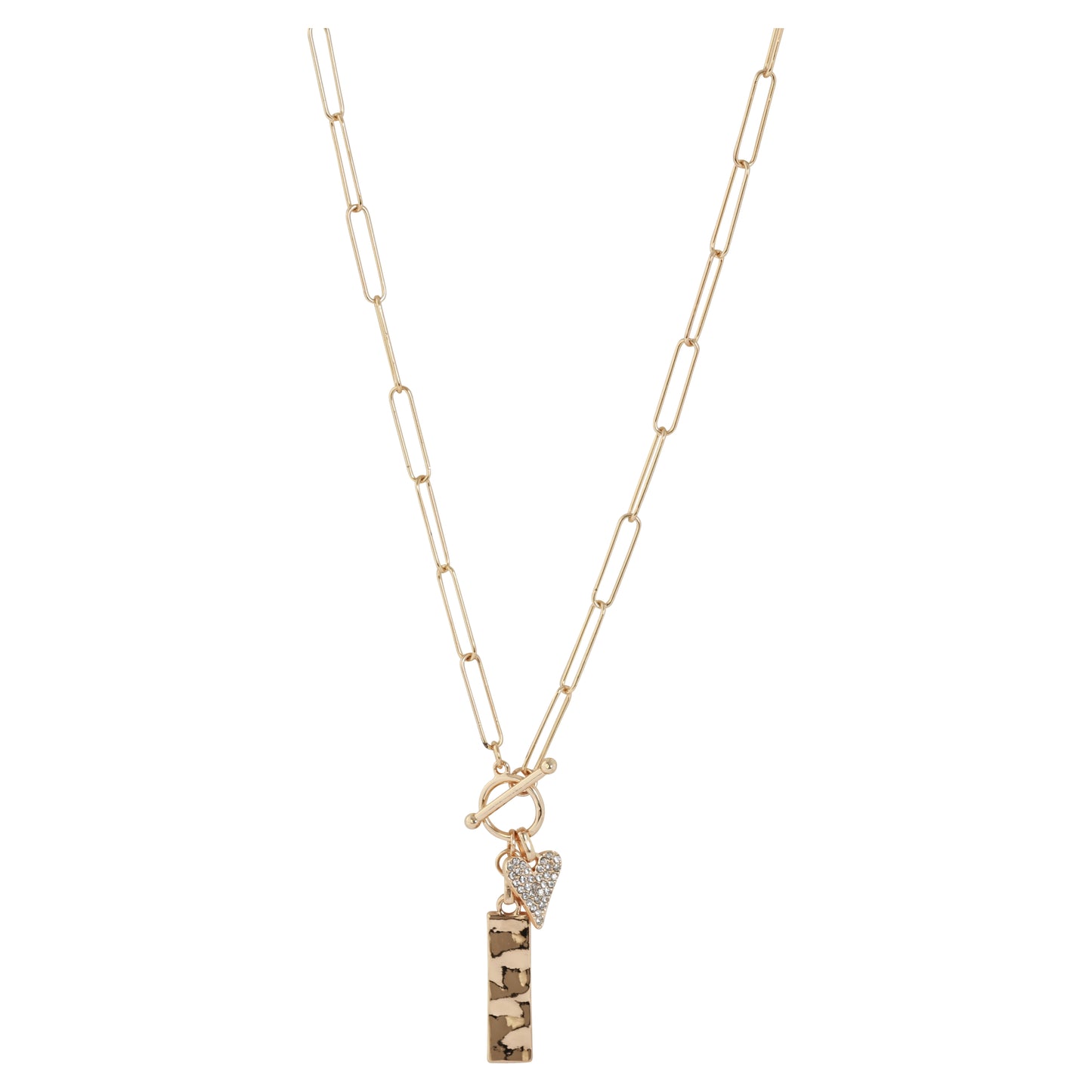 23861 - Merx Paperclip Long Necklace with Heart (Gold)