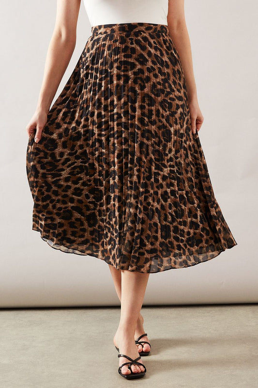 The Leopard Midi Pleated Skirt