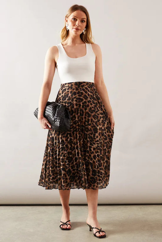 The Leopard Midi Pleated Skirt