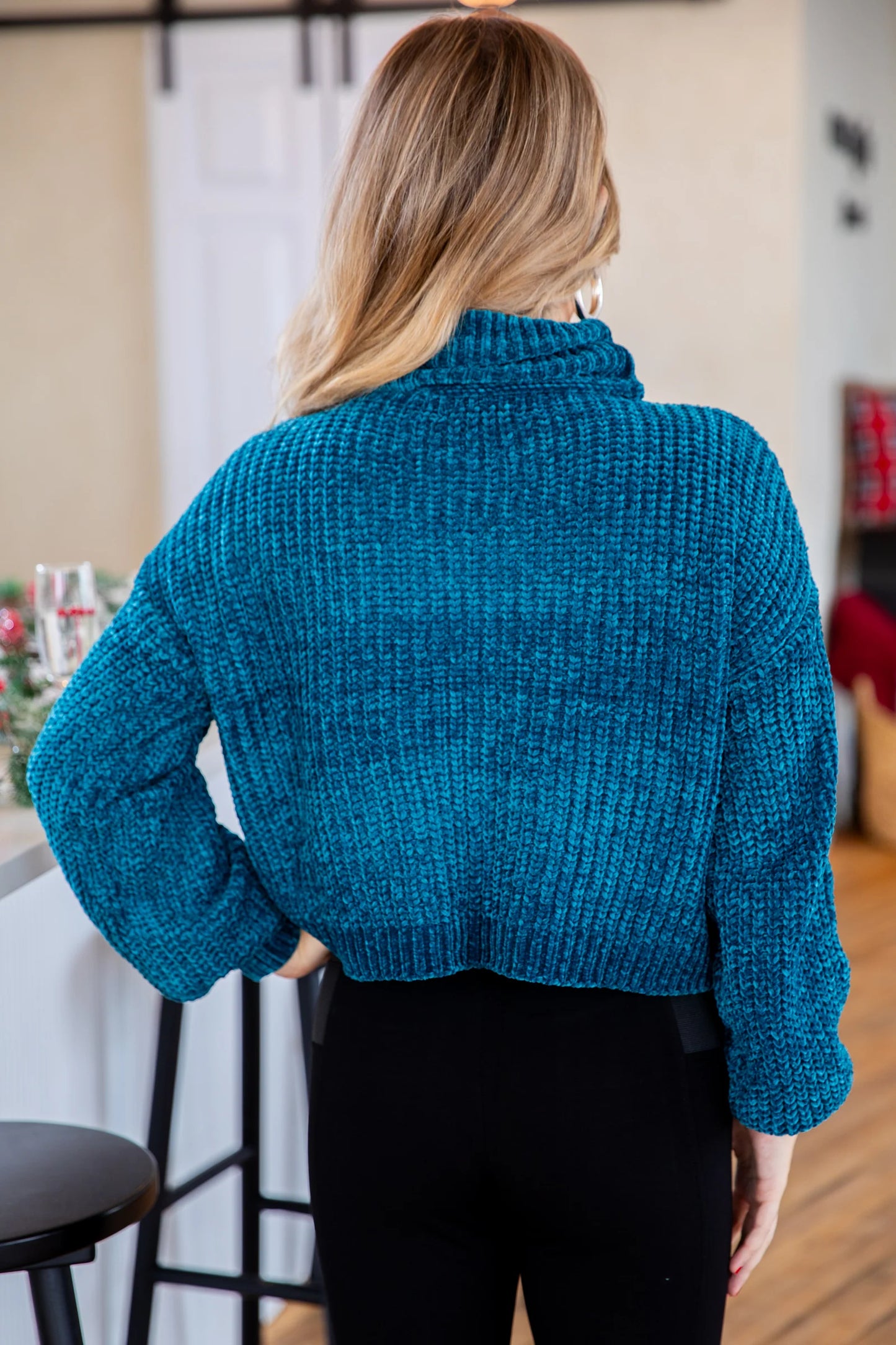 Chenille Turtleneck Sweater - Teal