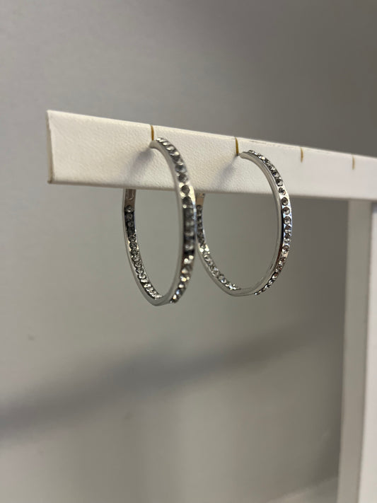 Hoop Earrings with Crystals - Silver