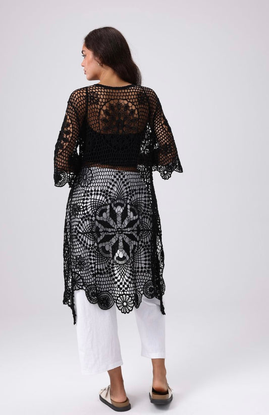 The Crochet Long Kimono - Black