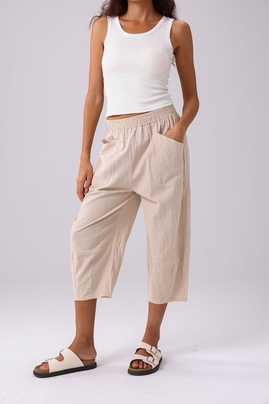 The Linen Cropped Pant - Beige