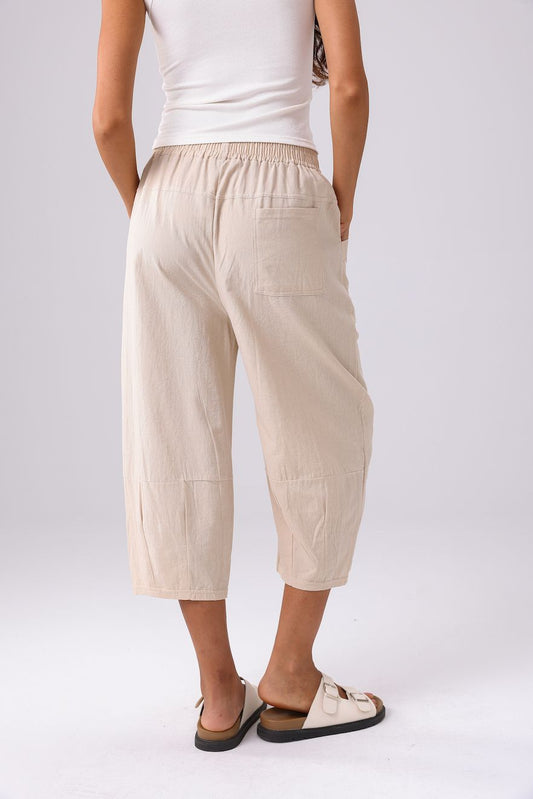 The Linen Cropped Pant - Beige