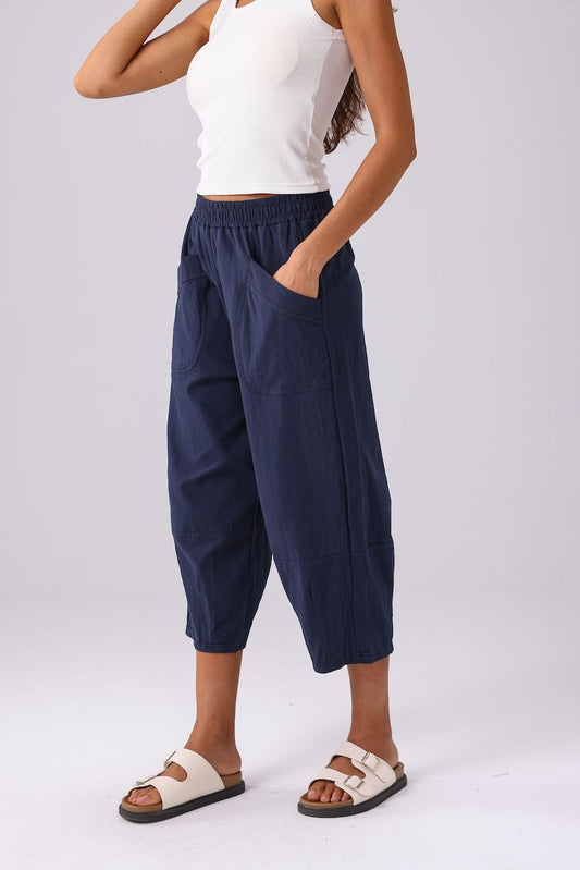 The Linen Cropped Pant - Navy
