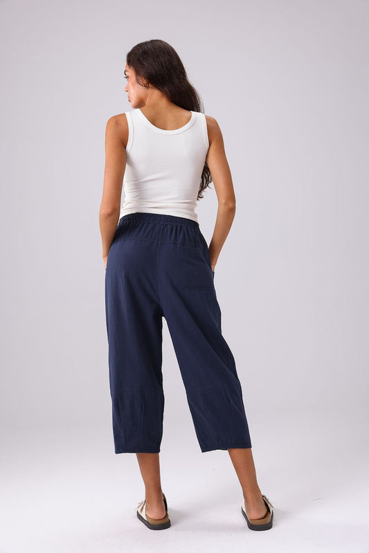 The Linen Cropped Pant - Navy