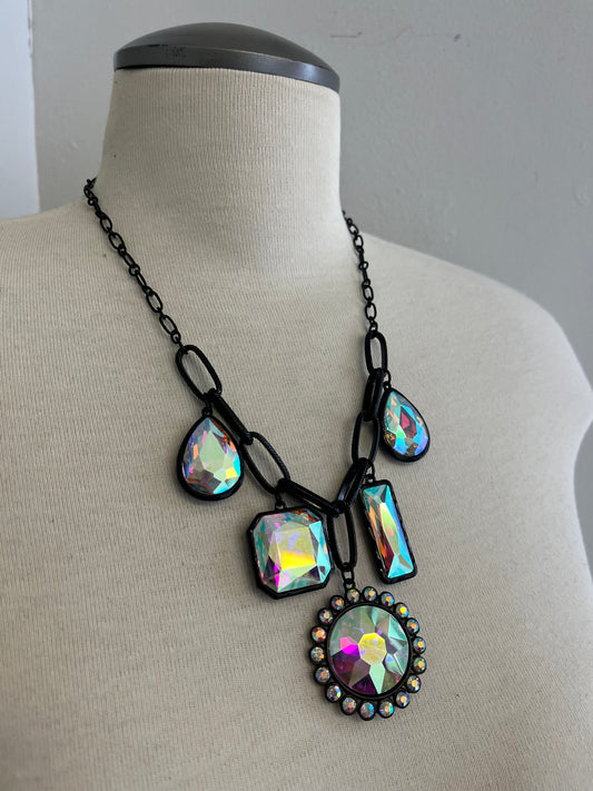Black Metal Crystal Pendant Necklace