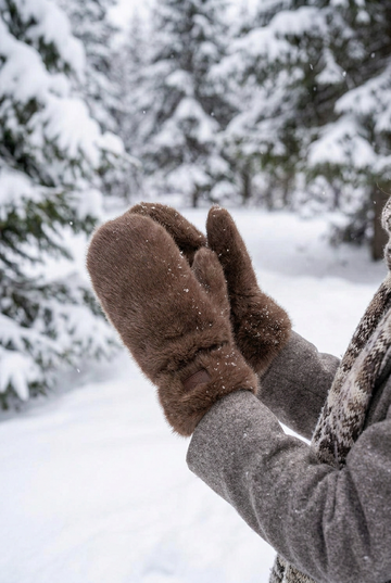 Faux Fur Mittens - Brown