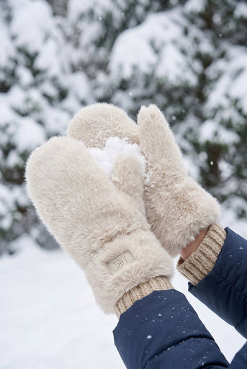 Faux Fur Mittens - White