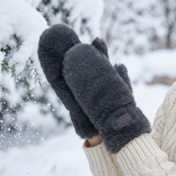 Faux Fur Mittens - Dark Charcoal