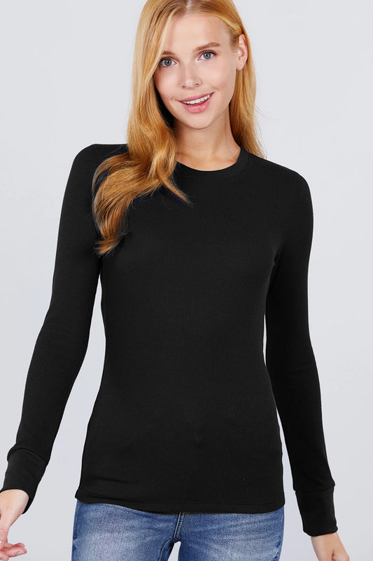 The Fitted Long Sleeve Crew Neck Thermal Knit Top