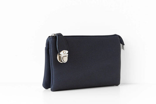 7012 - NAVY VEGAN LEATHER CROSSBODY BAG WITH WRISTLET