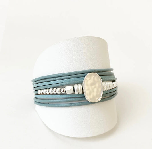 MULTI LEATHER STRAND BRACELET - TURQUOISE