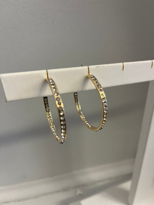 Hoop Earrings with Crystals - Gold