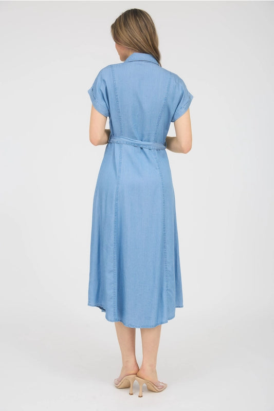 The Short Sleeve Denim Button Down Midi Dress