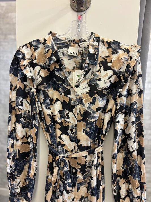 ICHI - LONG SLEEVE DRESS TAUPE & NAVY