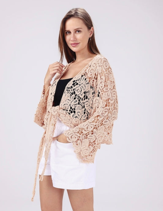 Crochet Petal Kimono Wrap - Peach