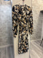 ICHI - LONG SLEEVE DRESS TAUPE & NAVY