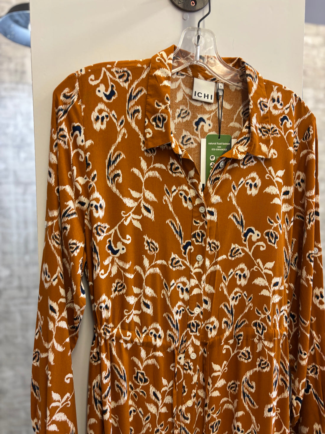 Ichi - Rust Boho Long Sleeve Dress