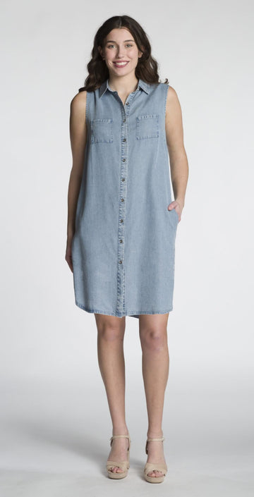 The Sleeveless Button Front Shirt Dress