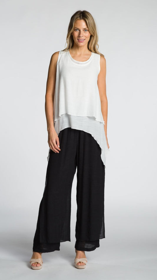 Wide Leg  Layered Pant  - Black