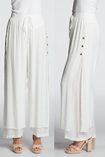 Wide Leg  Layered Pant  - White