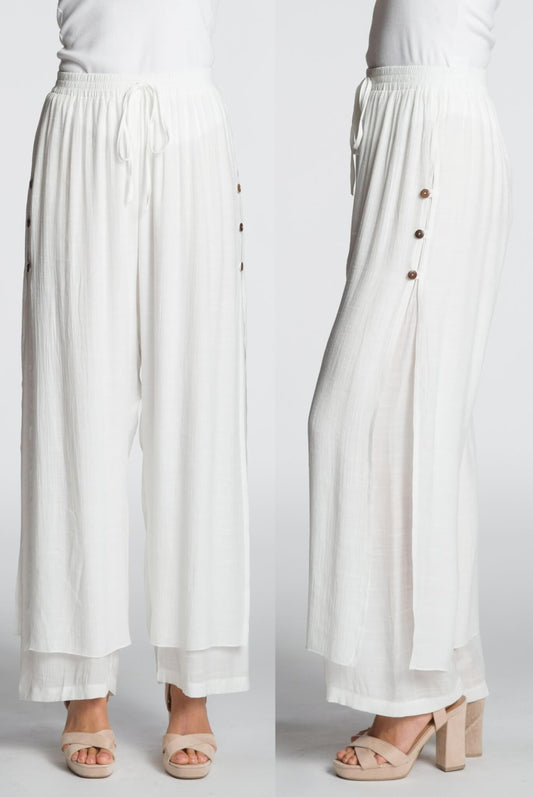 Wide Leg Layered Pant - White