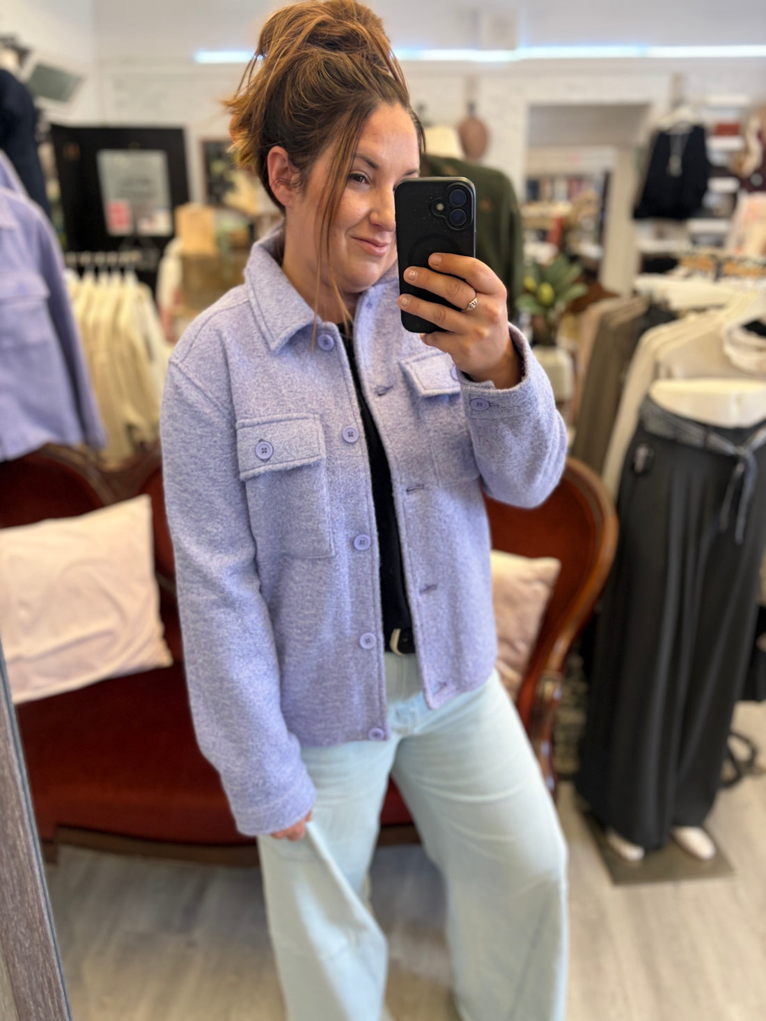 The April Sherpa Shacket - Lilac
