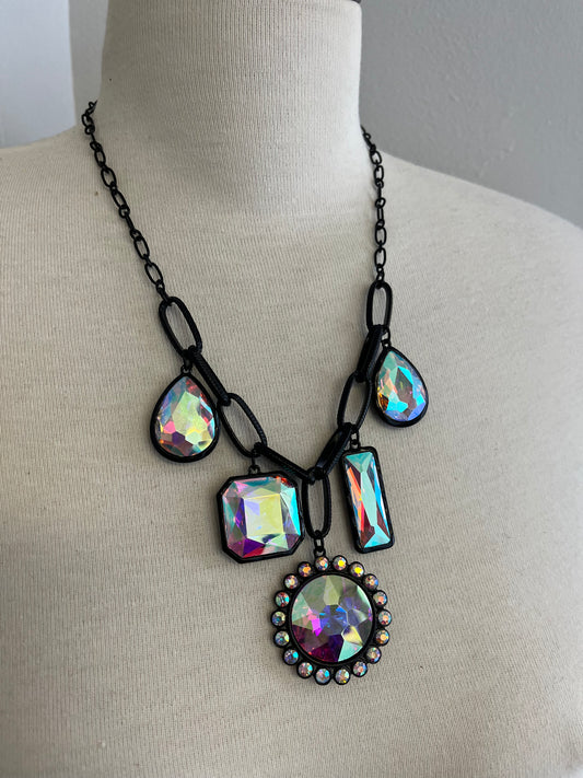 Black Metal Crystal Pendant Necklace