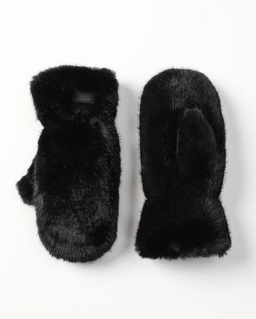 Faux Fur Mittens - Black