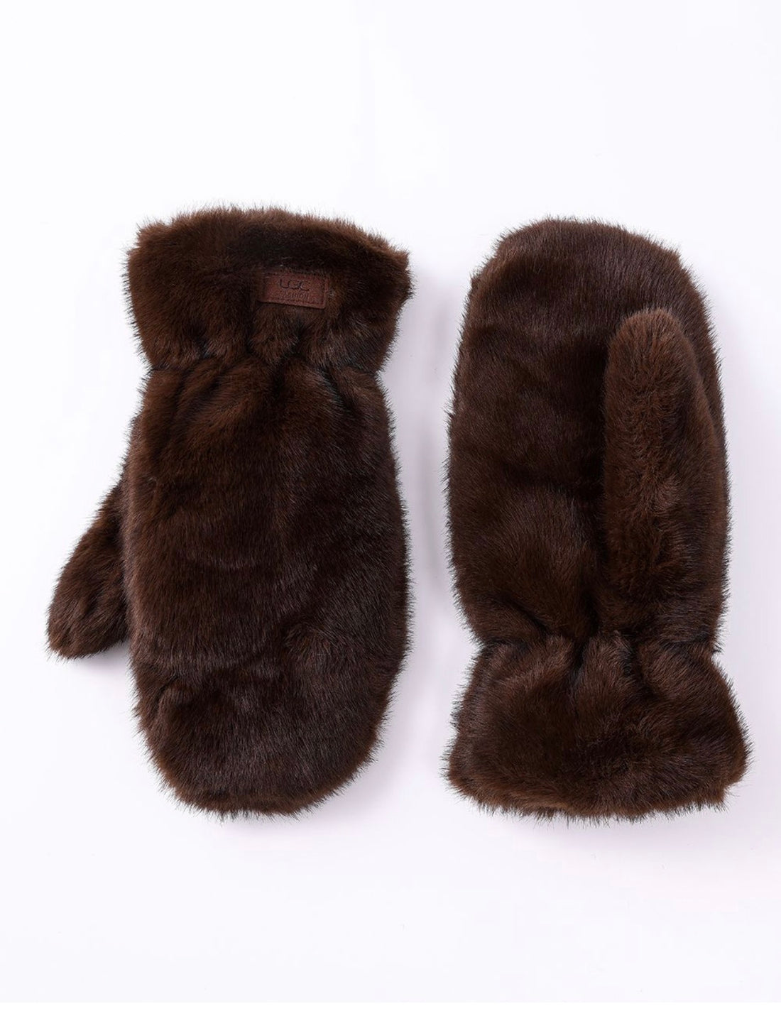 Faux Fur Mittens - Dark Brown