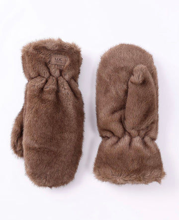 Faux Fur Mittens - Taupe