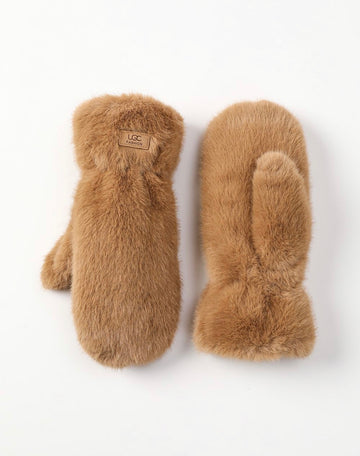 Faux Fur Mittens - Camel