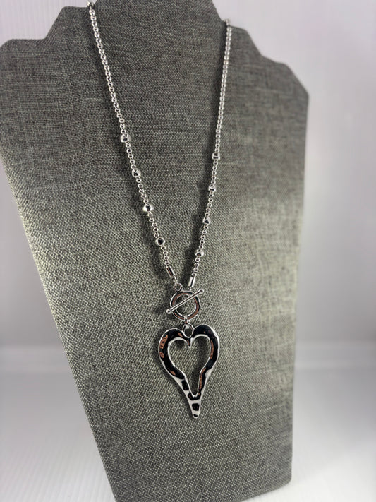 Silver Tiffany style heart necklace and matching earrings set