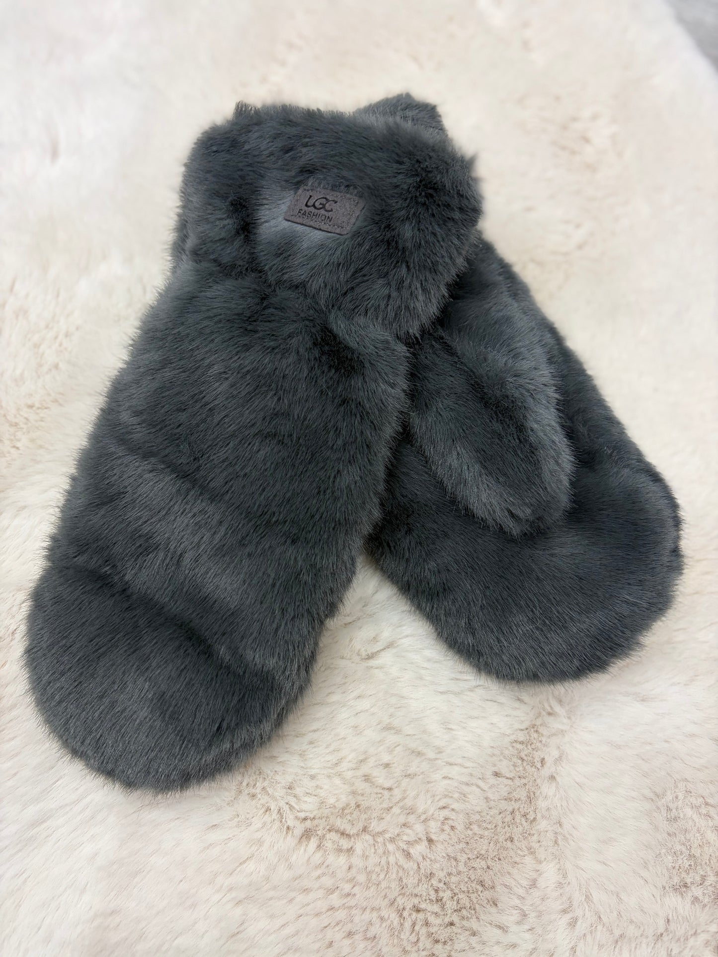 Faux Fur Mittens - Charcoal