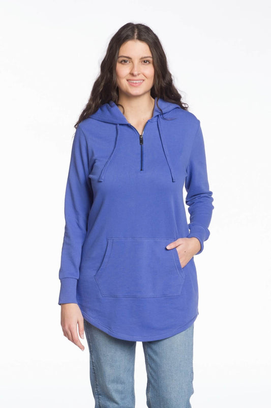 The French Terry Long Kangaroo Sweater - Blue