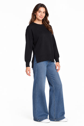 Garment Wash French Terry Sweater - Black