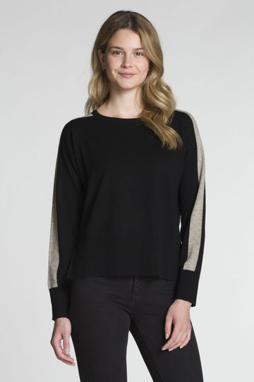 Two Tone Long Sleeve Boat Neck Sweater